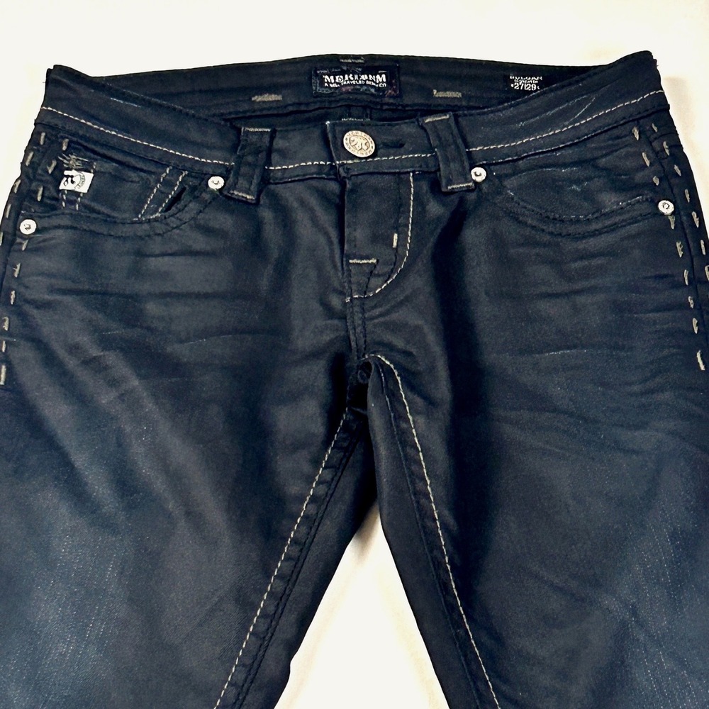 MEK Denim Bulgan Cigarette Jeans Womens 27/29 Slim Black Coated Low Rise Y2K - Picture 6 of 14